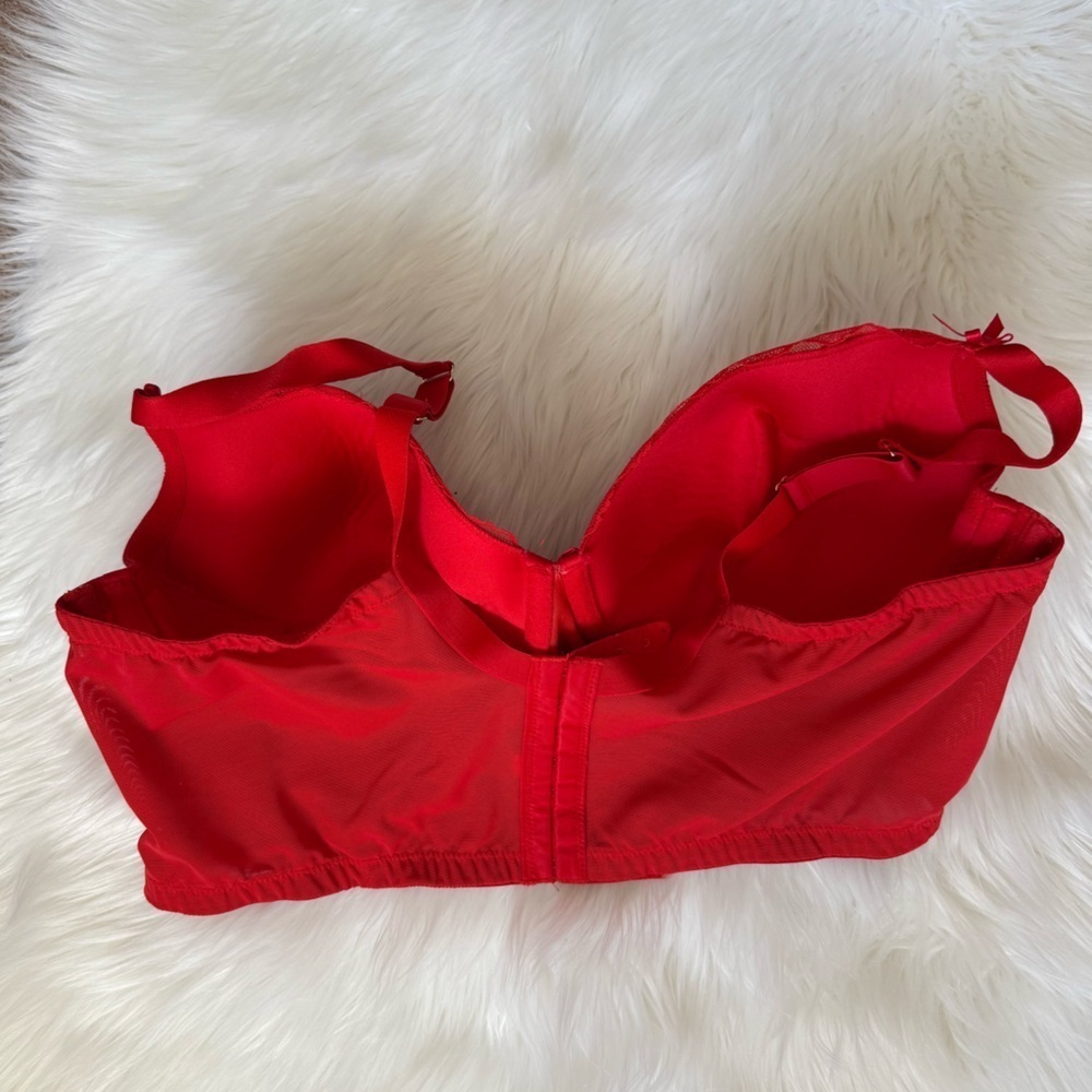 Cacique Long Line Heart Detail Red Lace Women's Corset Inspired Bra Top 44DD - Picture 5 of 7